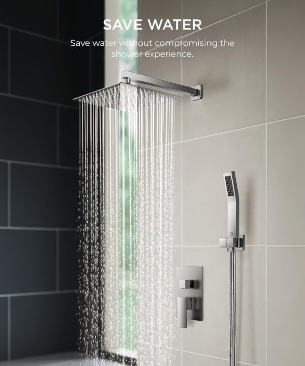 FORIOUS Rain Shower Head System, 10 Inch Shower Faucet Set with with handheld combo, Solid Brass Pressure Balanced Valve and Trim Kit Fixtures, Wall Mounted, Brushed Nickel