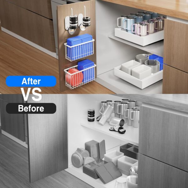 4 Pack Adhesive Cabinet Door Organizer, Lid Organizers Inside Cabinet Food Container/Tumbler Lid Organizer and Storage Cup Lids Holder for Kitchen & Bathroom Wall Mounted(White)