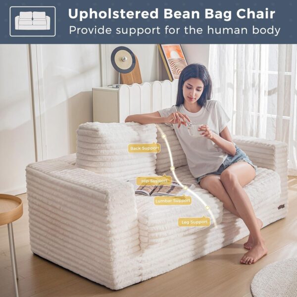 MAXYOYO Giant Bean Bag Chair for Adults, Upholstered Loveseat Floor Sofa with Pillows and Armrests, Large Bean Bag Sofa Plush Chair Couch for Bedroom Living Room, White