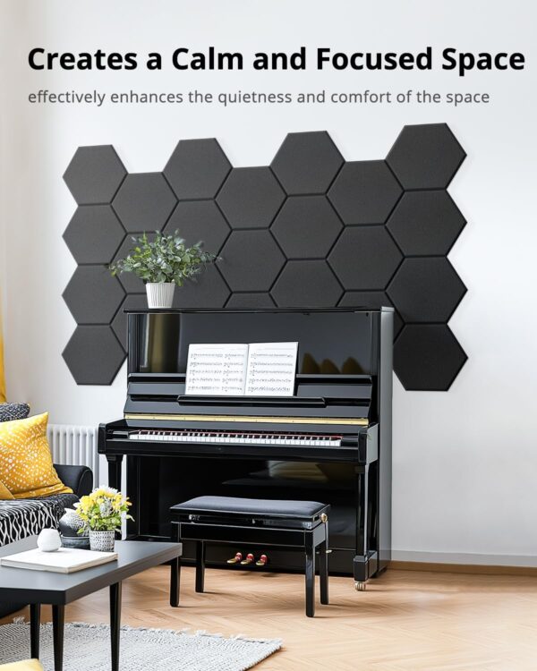 Hexagon Acoustic Panels, Kuchoow Soundproof Wall Panels Self-Adhesive, 18 Pack High Density Sound Absorbing Panels, 12"X10"X0.4" Acoustic Treatment for Recording Studio Office Home, Black