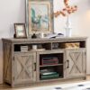 58" W Barn Door TV Stand, Farmhouse Entertainment Center for TV Up to 65", Entertainment Console Table with Open and Closed Storage Space for Living Room