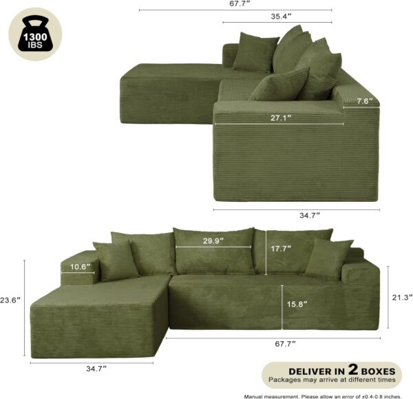 Cloud Sectional Couch with L-Shape Chaise,Modern Modular Sofa with Deep Seat, Upholstered Couches for Living Room Bedroom,No Assembly Required, Green (Left Facing Chaise)