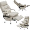 Ergonomic Executive Office Chair with Footrest – 400LBS Big and Tall PU Leather Desk Chair, One-Click Electric Recline with Massage & Pillow Support, High Back Wide Seat for Home Office (White)