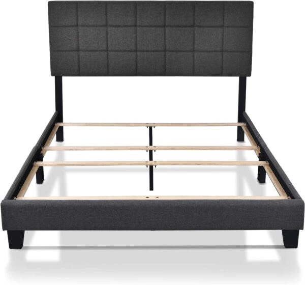 Allewie Queen Size Panel Bed Frame with Adjustable Headboard for High Profile/Fabric Upholstered/Square Stitched Padded Headboard/Box Spring or Bunkie Board Required/Dark Grey