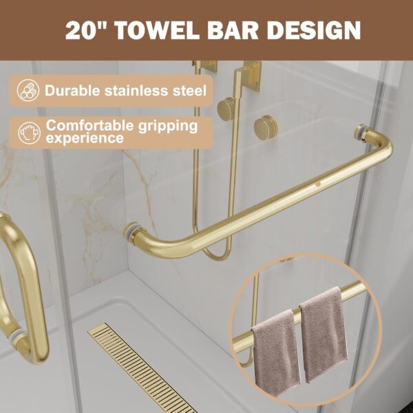 Shower Doors,56-60" W x 76" H Frameless Sliding Shower Door,5/16"(8mm) Clear SGCC Tempered Glass with Double-Sided Nano Coating,Bypass Shower Doors for Walk in Shower,Stainless Steel Hardware Gold