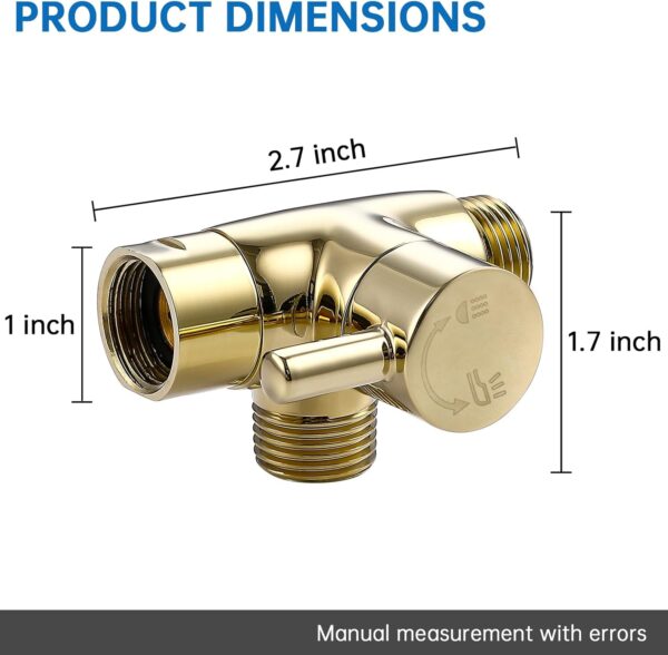 G-Promise Solid Metal Shower Arm Diverter for Hand Held Showerhead and Fixed Spray Head, G 1/2 3-Way Bathroom Universal Diverter System Replacement Part(Polished Gold)
