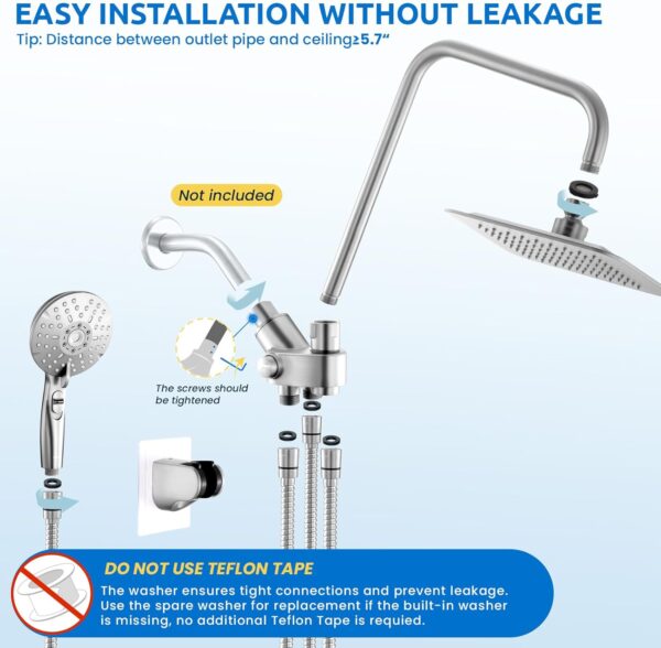 8" Dual Shower Head Combo, High Pressure Rainfall Shower Head with Handheld, 6 Spray Settings Angle Adjustable Handheld Shower Head with Pause, Height Adjustable, Chrome Silver