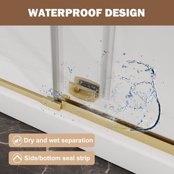 Shower Doors,56-60" W x 76" H Frameless Sliding Shower Door,5/16"(8mm) Clear SGCC Tempered Glass with Double-Sided Nano Coating,Bypass Shower Doors for Walk in Shower,Stainless Steel Hardware Gold