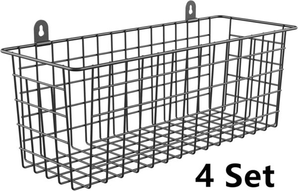 MaraFansie Extra Large Hanging Wall Basket 4-Pack Wall Mounted Wire Basket Cabinet Storage Bin Organizer Wall Shelves Farmhouse Decor for Home Kitchen Bathroom, Black