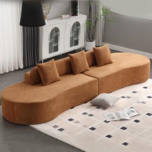 130.5" Curved Sectional Sofa for Living Room, Modern Boneless Cloud Couch, 4-Seater Brown Sectional Couch with 3 Pillows for Apartment Bedroom Office