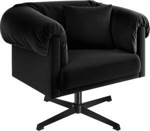 Yaheetech Swivel Velvet Armchair with Pillow, Modern Upholstered Accent Chair for Living Room, Comfy Cozy Single Sofa Chair for Bedroom/Reading Spaces, Black