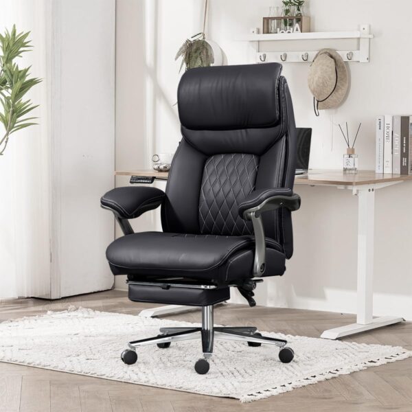 Big and Tall Office Chair 600 lbs Extra Wide Leather Luxury Executive Chair with Retractable Footrest, Heavy-Duty Ergonomic Chair, High Back Computer Chairs with Adjustable Height