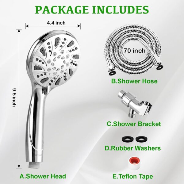 High Pressure Shower Head with Handheld - OHDAY® 6-Mode Powerful Showerhead with 70'' Stainless Steel Hose, Adjustable Bracket and Built-in Power Wash to Clean Tub Tile Pets Bathroom Corner
