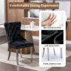 Modern 5 Piece Dining Table Set for 4, Silver Glass Table and Black Velvet Chairs