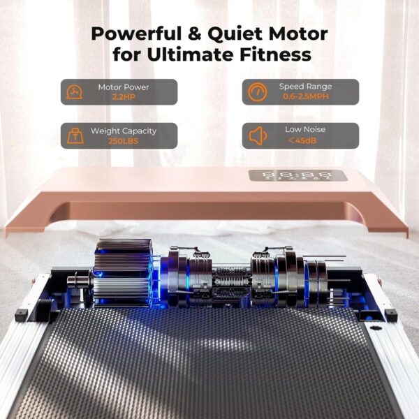 Walking Pad, Under Desk Treadmill, Mini Portable Treadmill with App and Remote Control, 2.2 HP Quiet Walking Jogging Machine for Office Home Use, 250 Lbs Capacity