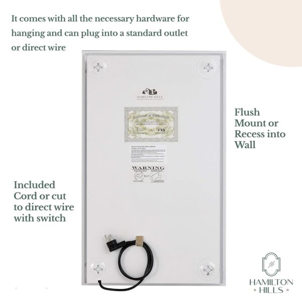 Hamilton Hills Bathroom Mirror with Storage - Wall Mounted Medicine Cabinet with 4 Glass Shelves and LED Backlighting - Modern Rectangular Organizer for Bathroom Décor 16 x 26 Inch - White