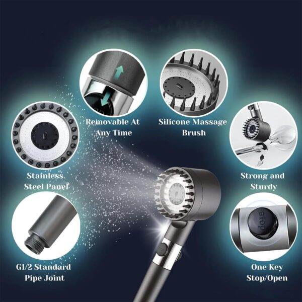 Ion Shower Drops Head Filtered Showerhead With Five Filters,Filtered Shower Head With Handheld,High Pressure Turbo Showerhead,Reusable,Adjustable Settings With Hose (1cover)