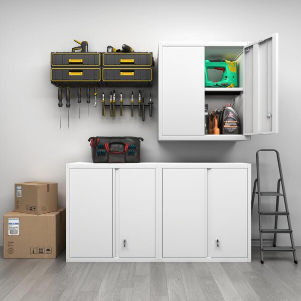 GREATMEET Metal Wall Cabinet, Metal Wall Cabinets for Garage, Wall Mount Cabinet with Lock, Upper Cabinets Wall Mounted, Hanging Utility Cabinet with Adjustable Shelf
