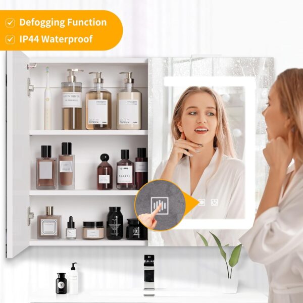 Snughome Bathroom Medicine Cabinet with Mirror and LED Light, Wall Mount Medicine Cabinet with Defogging, Adjustable Shelves, Memory Dimmable 3 Color Temp, Built-in Power Outlets, 31.5''x23.6''x5.9''