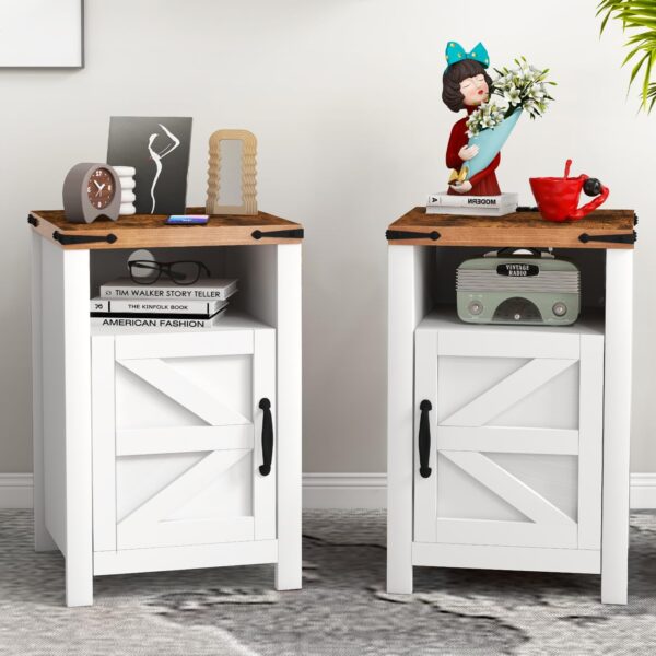 oneinmil 3-Piece Farmhouse Table Set Includes 31” Coffee Table and Side Tables with Storage Space, Retro Tables for Living Room, White