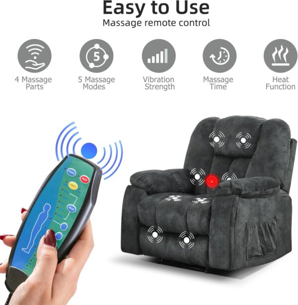3 Pieces Recliner Sofa Furniture Set, Manual Recliner with Massage and Heat, Loveseat and Bonded 3 Seat Reclining Couch Set for Living Room, Green Grey