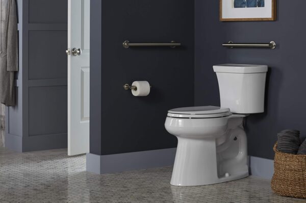 KOHLER K-25224-0 Highline Tall Two-Piece Elongated Toilet with Left-Hand Trip Lever, Elongated Toilet Bowl, 1.28 GPF, White