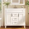 Merax 36" Bathroom Vanity with Sink Combo, Modern Painted Bathroom Cabinet Vanity with 2 Drawers and Storage, Vintage Metal Handle, Ceramic Sink Top, Solid Wood Frame