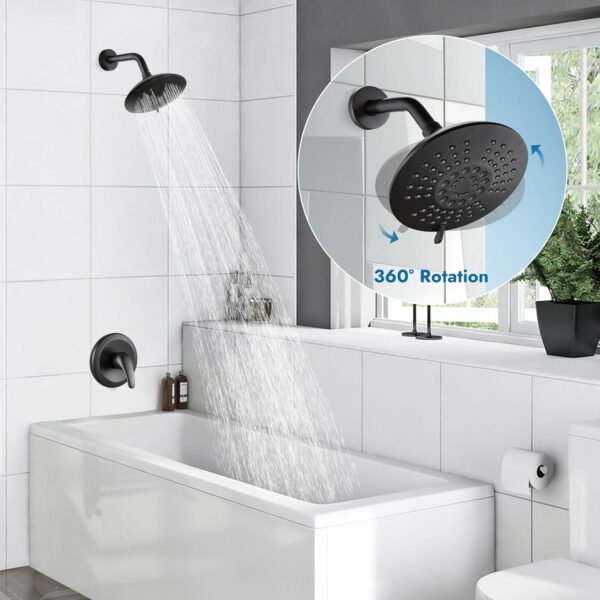 Bathtub Shower Faucet Set Wall Mounted 6 Inch 5-Spray Rainfall Shower Head with Rough-in Valve Single Handle Control Shower Trim Kit without Tub Spout, Oil Rubbed Bronze