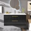 36" Bathroom Vanity with Sink, Floating Vanity Bathroom Sink Cabinet Wall Mount, Soft-Close Function 2 Large Drawers, Grooved Stripe Design, Hidden Damping Drawers, Black