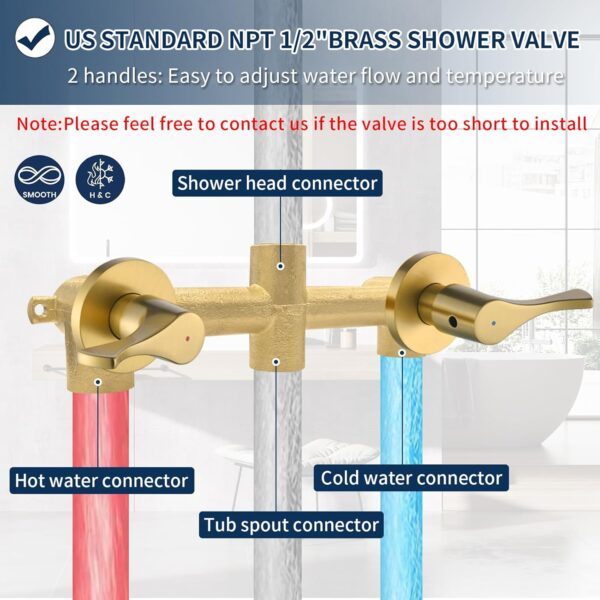 2 Handle Shower Faucet Set with Tub Spout Bathtub Shower Faucet Combo Set Shower System Complete Tub and Shower Trim Kit Brushed Gold Wall Mounted Shower Fixtures