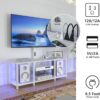 White TV Stand with Power Outlets, Led Light, Mount for 32-70 Inch TV, Entertainment Center with Open Storage Shelf for Bedroom/Living Room/Office