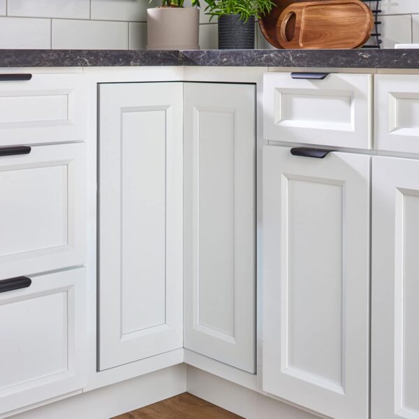Rev-A-Shelf 28" Pie-Cut Dual Tier Lazy Susan Organizer for Corner Wall Kitchen Cabinets, Plastic Home Rotating Storage Shelves, White, 2942-28-11-1