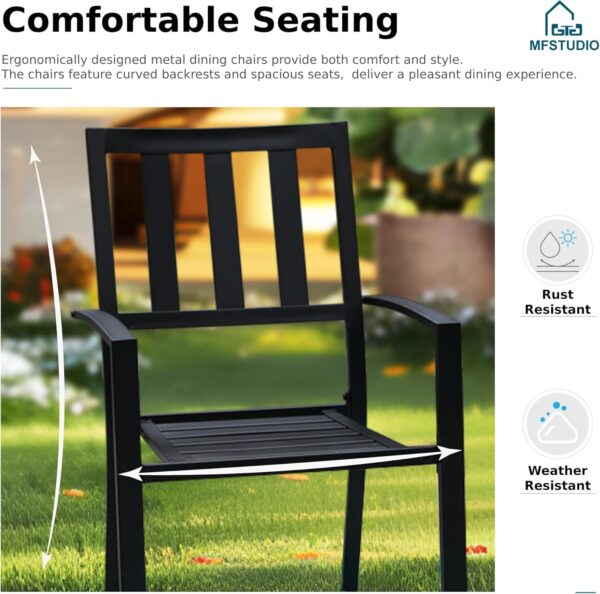 71aWma2gzNL._AC_SL1500_.jpg MFSTUDIO 5 Piece Patio Dining Set Metal Patio Armrest Dining Stackable Chairs and Larger Square Table Set, 37" Square Bistro Table and 4 Backyard Garden Chairs - Umbrella Hole 1.57"