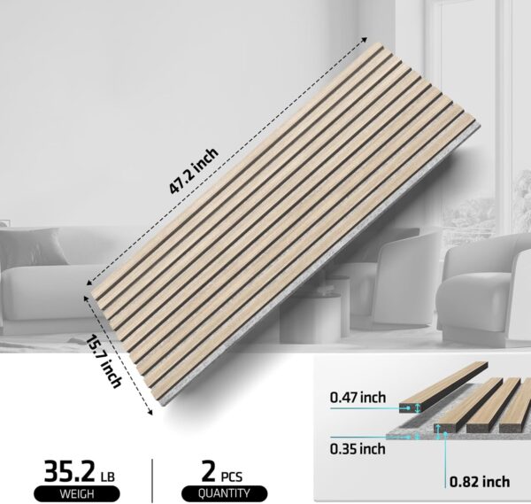 UMIACOUSTICS Wood Wall Panels, 2 PCS Acoustic Panels, 47.2” x 15.7” Sound Proof Panels for Home Office Cinema -Oak