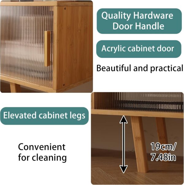 Bamboo TV Stand for TVs up to 50 Inches, Durable Entertainment Center with 2 Sliding Acrylic Cabinet Doors for Gaming Console, Modern Accent TV Console Cabinet for Living Room Bedroom