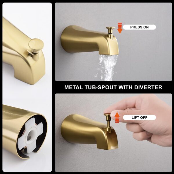 Tub Shower Faucet Combo, Brushed Gold Shower System 10 Patterns Handheld Shower Head with Tub Spout, Shower Trim Kit with Shower Head & Brass Valve