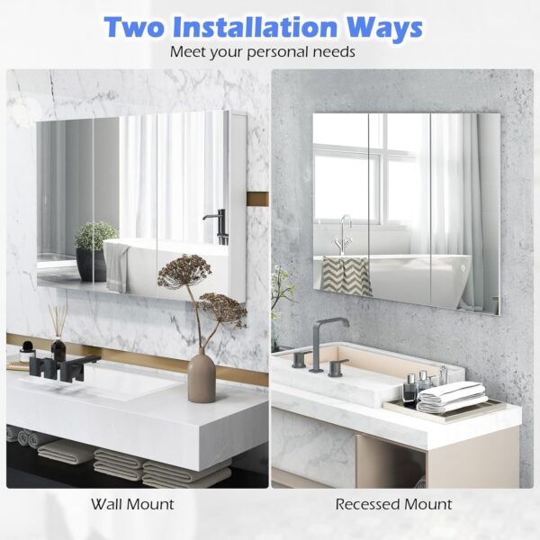 Tangkula Mirrored Medicine Cabinet, Large Wide Wall Mounted Storage Cabinet with 3 Mirror Doors & Adjustable Shelf, 36 x 4.5 x 25.5 Inch, Bathroom Mirror Medicine Cabinet (36 x 25.5 Inch)