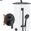 Gabrylly Shower System, Slide Bar Shower Faucet Set Complete with High Pressure 8" Rain Shower head and 5-Setting Handheld Shower Set, Shower Valve Include, Matte Black
