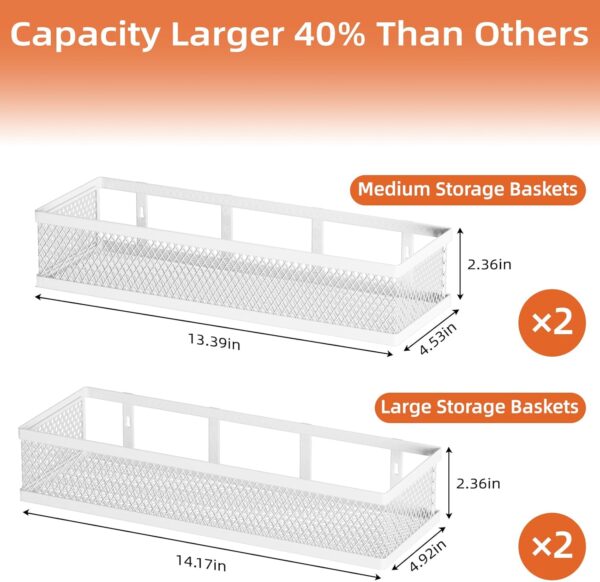 Spice Rack Wall Mounted, 4 Pack Pantry Door Organizer & Hanging Storage Baskets Organizer Wall Mount, Large Capacity Metal Spice Shelf for Kitchen Cabinet, Pantry Doors, Bathroom, Shower, Home Decor