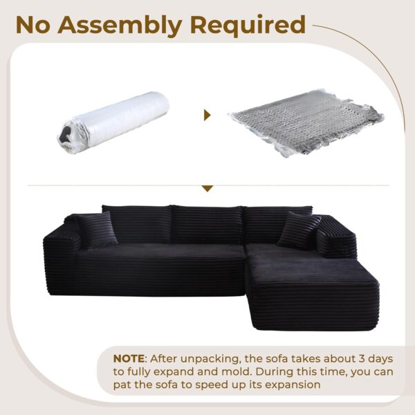 104" L-Shape Modular Sectional Sofa Couch - Comfy Upholstered Cloud Couches for Living Room - Modern Minimalist Couch,Deep Seat,No Assembly Required (Black,Plush Corduroy, Right Facing Chaise)