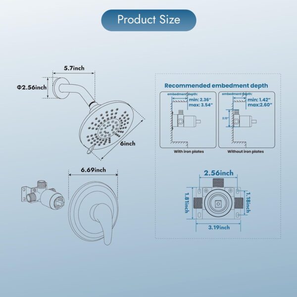 Bathtub Shower Faucet Set Wall Mounted 6 Inch 5-Spray Rainfall Shower Head with Rough-in Valve Single Handle Control Shower Trim Kit without Tub Spout, Oil Rubbed Bronze