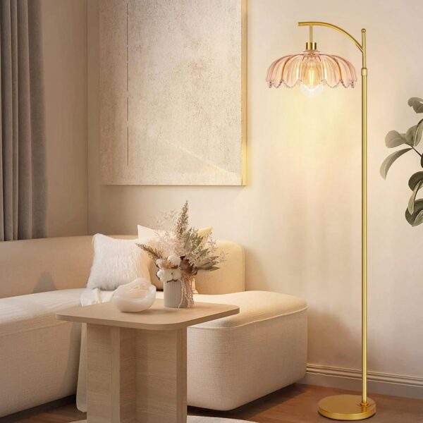 Floor Lamp for Living Room,Bedroom,Gold Dimmable Standing Lamp with Remote,Mid Century Modern Brass Tall Lamp Retro Vintage Green Glass Lamp Floor Light Boho Bohemian