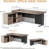 63 Inch L Shaped Executive Office Desk with 2 Drawers, Modern Home Office Desk with File Cabinet, Business Furniture w/Stand Under Desk Storage Organizer with 4 Wheels