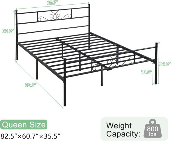 VECELO Queen Size Bed Frame with Headboard and Footboard,Metal Platform Mattress Foundation, No Box Spring Needed,Non-Slip, Easy Assembly, Black