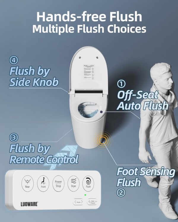 Smart Bidet Toilet, One Piece Elongated Toilet with Built-in Bidet Seat, Auto Flush, Foot Sensor, Pump-Assisted Flush, Heated Seat, Warm Water & Dryer, LED Display, Night Light, Remote Control