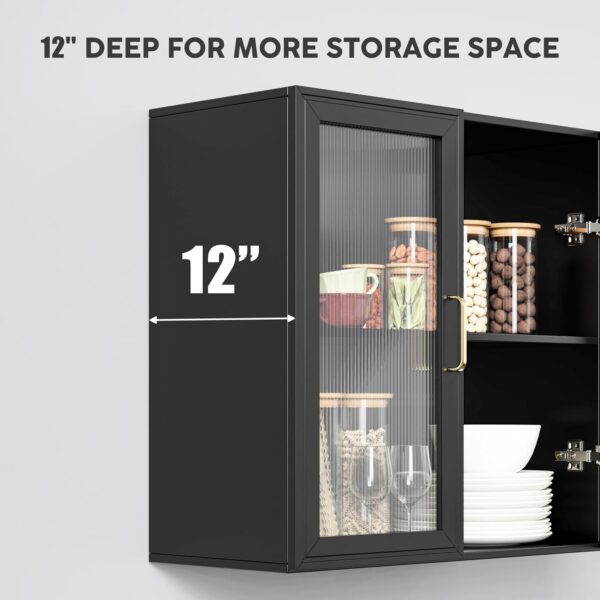 FIMELLO 24’’ Bathroom Wall Cabinet Set of 2 with LED, Laundry Room Cabinets Storage, Kitchen Cabinets with Adjustable Shelf Acrylic Glass Doors, Medicine Cabinets for Bathroom, Black Bathroom Cabinet