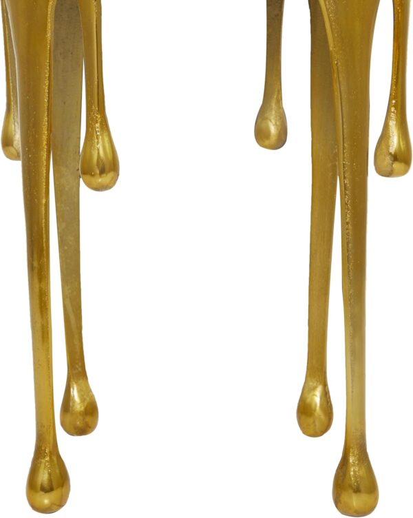 Deco 79 Aluminum Metal Abstract Melting Drip Accent Table with Melting Design and Shaded Glass Top, 16' x 16' x 25', Gold