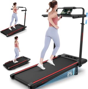 ANCHEER Walking Pad Treadmill with Incline&Adjustable Height,4 in 1 Under Desk Treadmills with Removable Desk Workstation,Foldable Treadmill for Home 300lbs Max,3 Type Control,Installation-Free