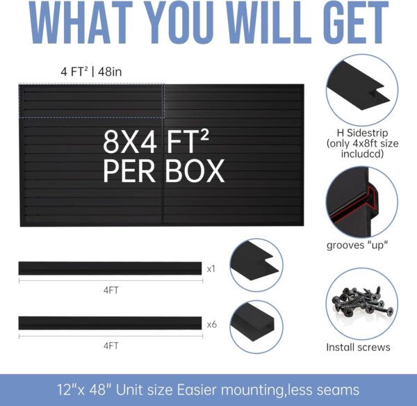 Slatwall Panels 4'x 8' Garage Slat Wall Storage Systems, Slat Wall Paneling Garage Wall Organizer, Black Slat Board PVC Wall Panels Slatwall Displays Garage Tool Organizer Wall Mount Ladder Bike Rack