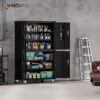 VINGLI Large Garage Storage Cabinet with 4 Doors, Upgraded Height & Wide & Deep, 43''W x 23''D x 75''H, Oversized Metal Storage Cabinet with Pegboards Wheels Locks and Adjustable Shelves (Black)